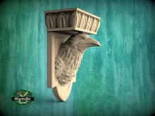 Load image into Gallery viewer, Raven Head Wooden Corbel - Exquisite Hand-Carved Shelf Bracket, Symbol of Wisdom, Gothic Wall Decor Crow
