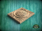 Rectangular Geometric Border Wooden Rosette with Central Filigree, 1 pc, Unpainted