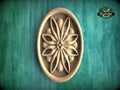 Oval Wooden Rosette with Geometric Petal Design, 1pc, Unpainted, Carved Onlay