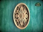 Oval Wooden Rosette with Geometric Petal Design, 1pc, Unpainted, Carved Onlay