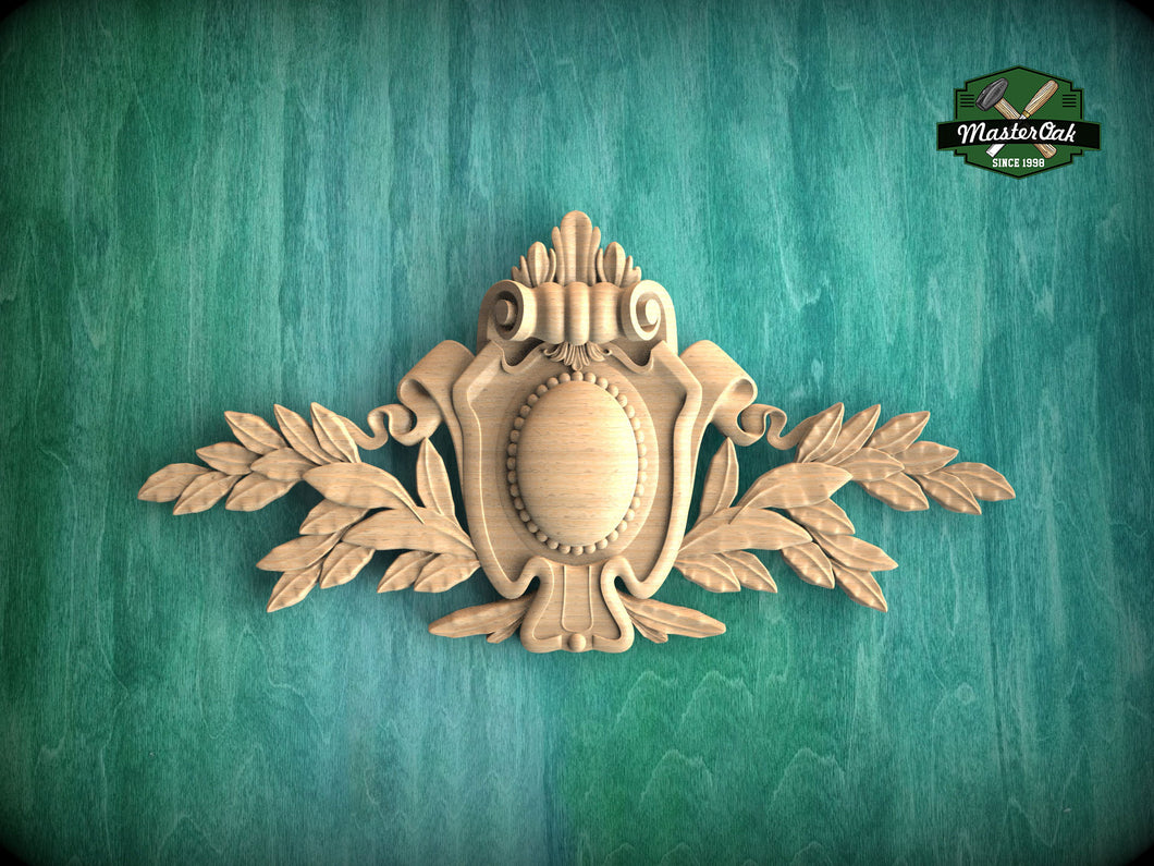 Hand-Carved Wooden Crest cartouche with Acanthus and Laurel Details – Traditional Heraldic Wall Plaque