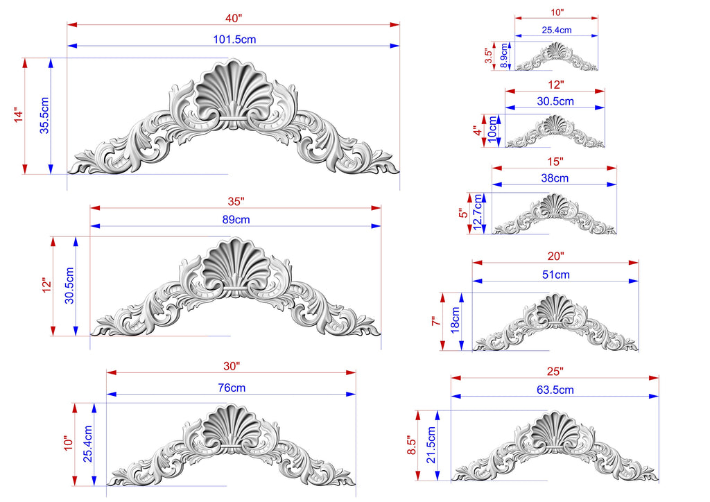 Arched Wooden Shell decor, Millwork Wood Decorative Shell Applique Moulding, 1pc, Home Wall Embellishments, Furniture Carving