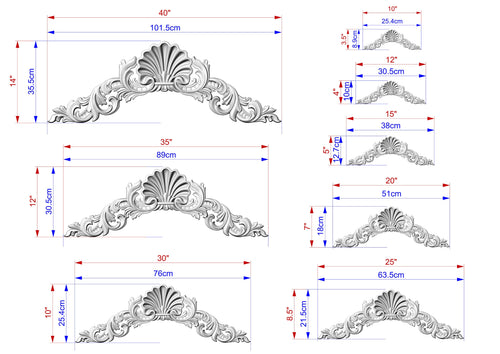 Arched Wooden Shell decor, Millwork Wood Decorative Shell Applique Moulding, 1pc, Home Wall Embellishments, Furniture Carving
