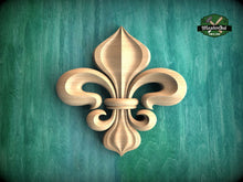 Load image into Gallery viewer, Carved Wooden Fleur-de-lis Rosette, 1 piece, Unpainted, Home Wall Embellishments, wooden trims, wood wall art decor
