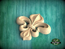 Load image into Gallery viewer, Carved Wooden Fleur-de-lis Rosette, 1 piece, Unpainted, Home Wall Embellishments, wooden trims, wood wall art decor
