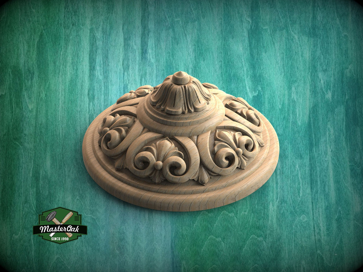 Ornate Wooden Ceiling Rosette with Acanthus Leaf Design, 1 pc, Unpainted, Home Wall Embellishments, round wooden trims, wood wall art decor