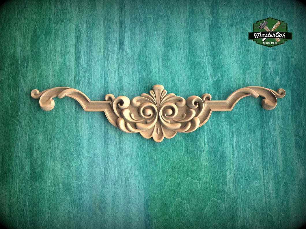 Floral Wooden Design, Wooden Carved Horizontal Furniture Applique Onlay, 1pc, Unfinished, Furniture Carving, Wood Onlay