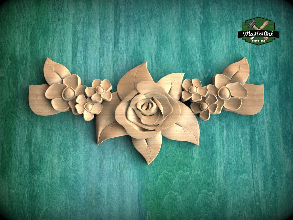 Floral Wooden Carving Applique for Rustic Home Decor, decorative wood trim