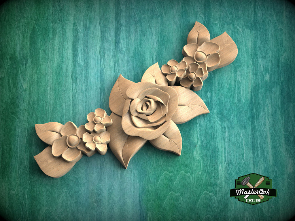 Floral Wooden Carving Applique for Rustic Home Decor, decorative wood trim