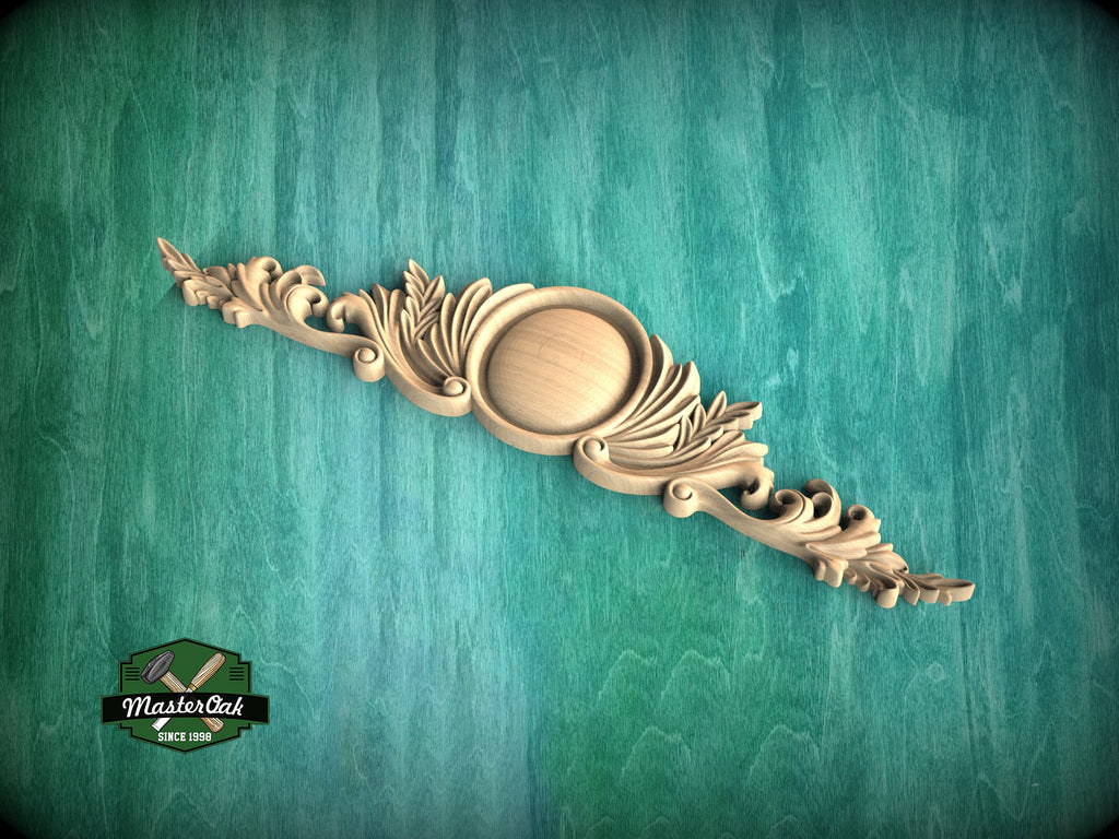 Neoclassical Wooden Carving with Center Plaque for Refined Wall Decor, Unpainted, 1pc, Home Wall Embellishments, Furniture Carving