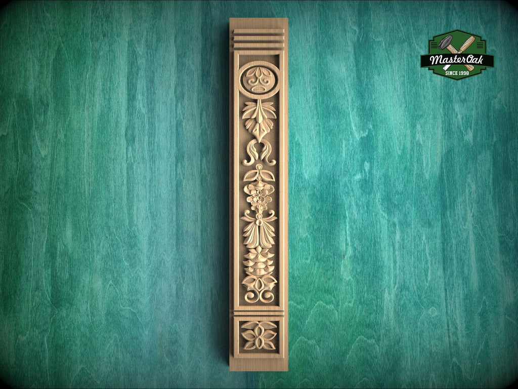 Elegance Etched in Grain: An Ornate Wooden Pilaster Carving, 1 pc, Unfinished, Carved Wood Trim Post Pillars