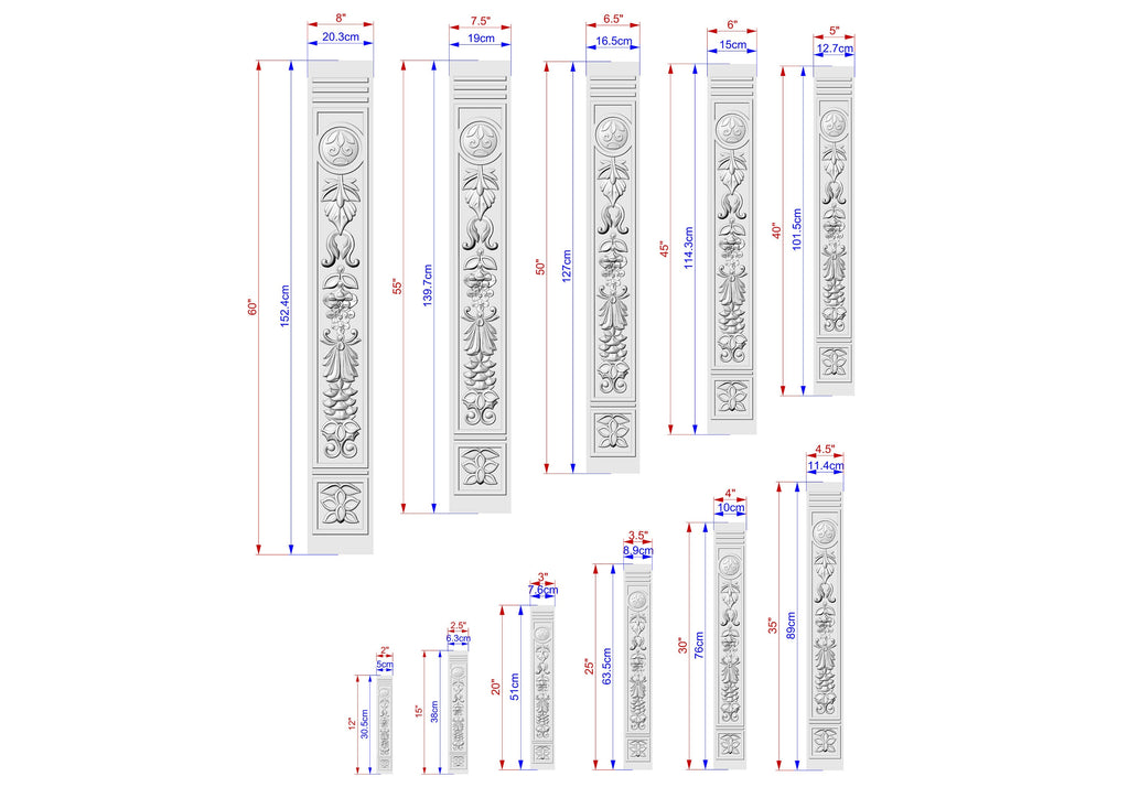 Elegance Etched in Grain: An Ornate Wooden Pilaster Carving, 1 pc, Unfinished, Carved Wood Trim Post Pillars