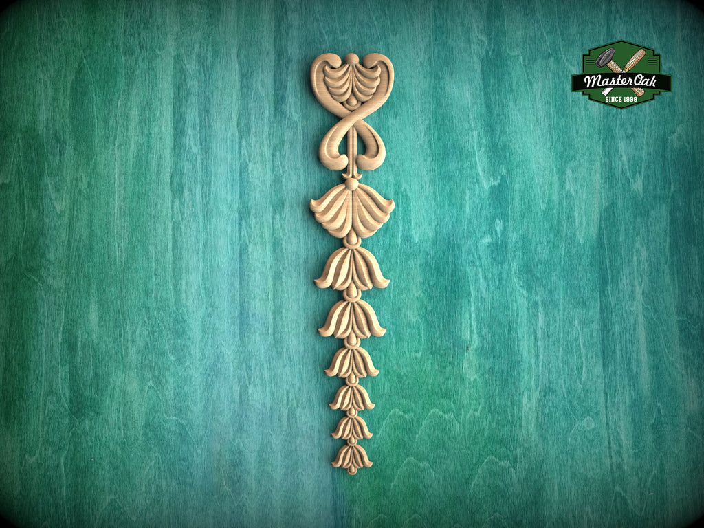 Vertical Wooden Garland Applique with Cascading Fleur-de-Lis , Interior Decor Appliques, Unfinished, 1pc,  Furniture Carving, Wood Onlay