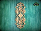 Vertical Floral Wooden Applique with Symmetrical Design, 1pc, Unfinished, Home Wall Embellishments, Furniture Carving, Wood Onlay