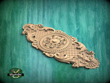 Load image into Gallery viewer, Victorian Style Wooden Onlay with Central Medallion, 1pc, Unfinished, Home Wall Embellishments, Furniture Wood Onlay
