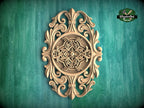 Vertical Ornate Oval Wooden Applique with Floral Centerpiece, 1pc, Unpainted, Home Wall Embellishments, Furniture Carving, Wood Onlay
