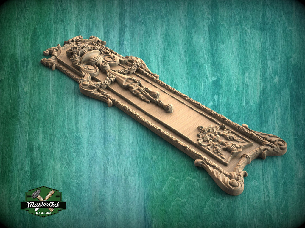 Grandiose Wooden Onlay with Urn and Garland Motifs, 1pc, Unfinished, Home Wall Embellishments, Furniture Carving, Wood Onlay