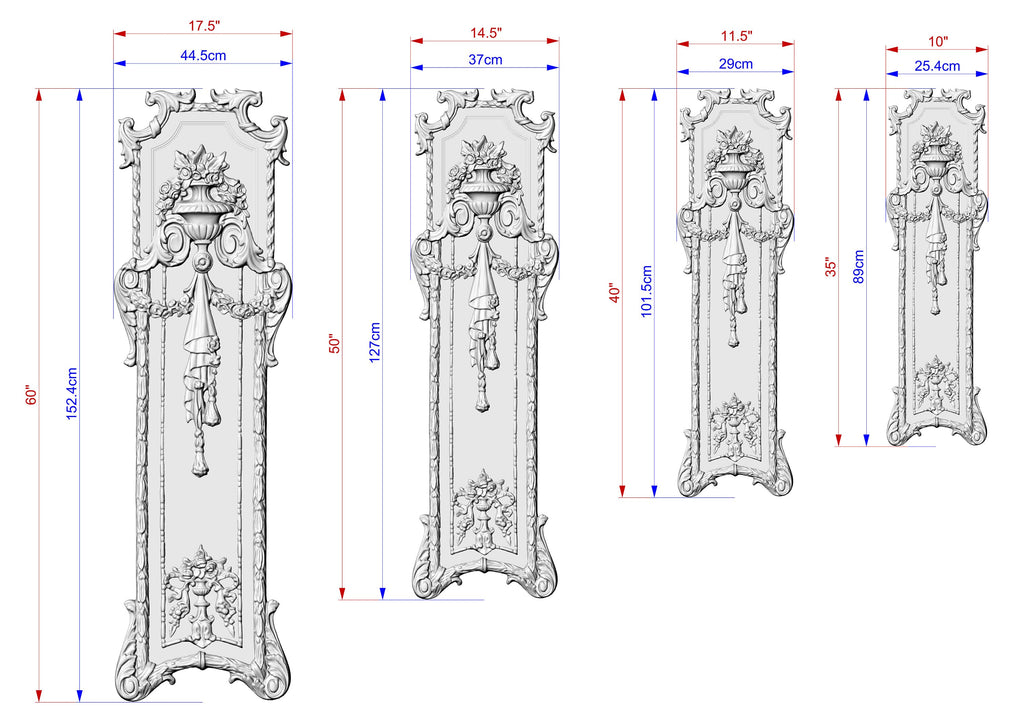 Grandiose Wooden Onlay with Urn and Garland Motifs, 1pc, Unfinished, Home Wall Embellishments, Furniture Carving, Wood Onlay