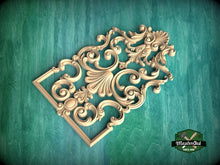 Load image into Gallery viewer, Rococo-Inspired Wooden Carved Onlay with Swirling Foliage, Carved Wood Onlay, 1pc, Unpainted, Furniture Carving, Wood Onlay
