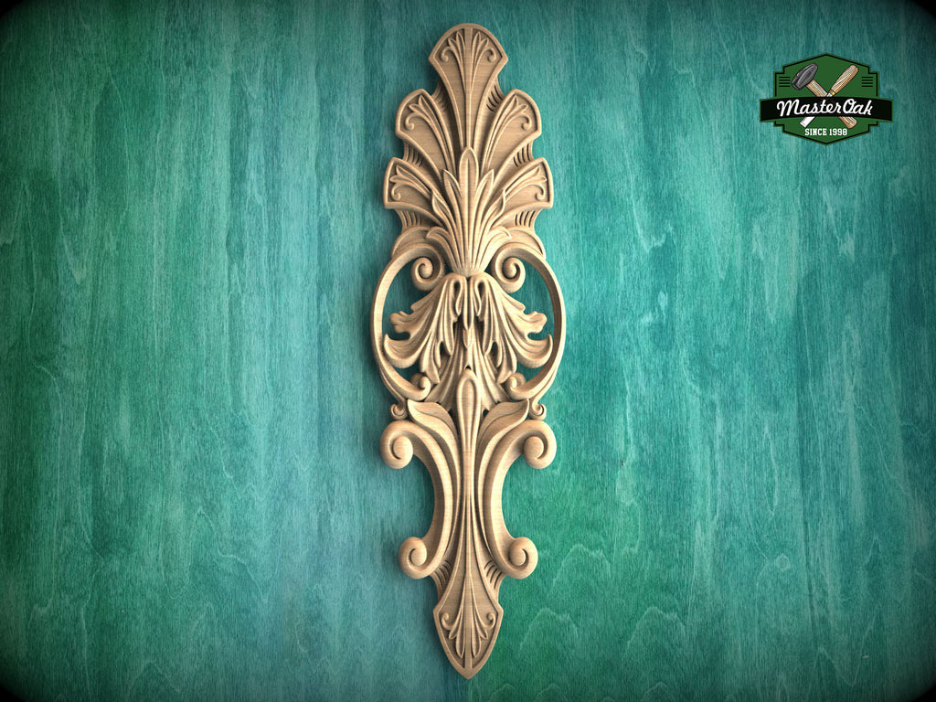 Acanthus Leaf Wood Carving Onlay with Elegant Scrolls, Furniture Carving, Wood Onlay, 1pc, Unpainted