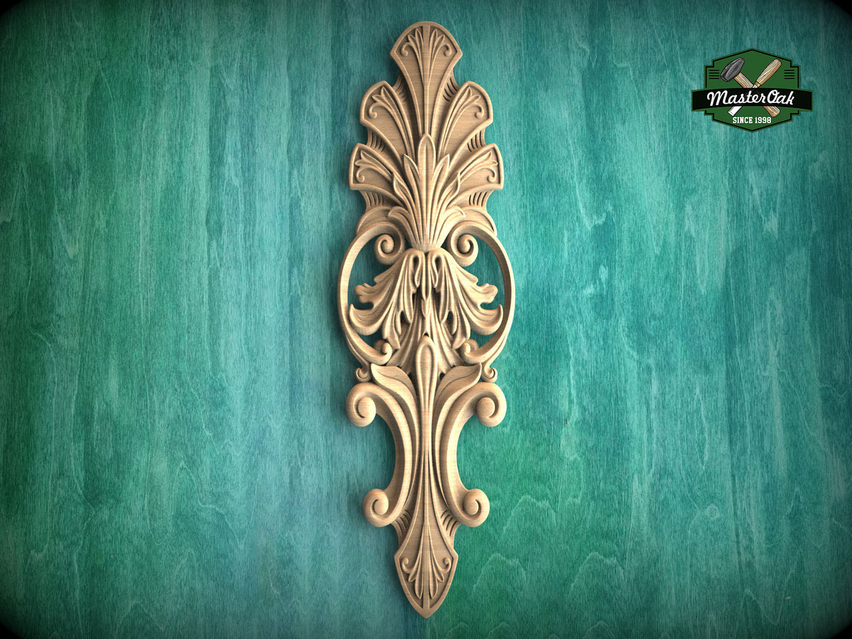 Acanthus Leaf Wood Carving Onlay with Elegant Scrolls, Furniture Carving, Wood Onlay, 1pc, Unpainted