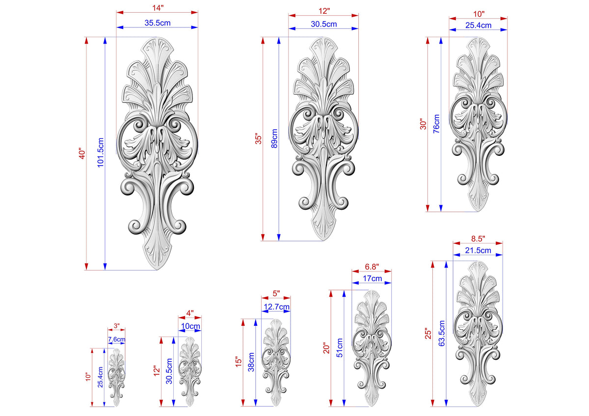 Acanthus Leaf Wood Carving Onlay with Elegant Scrolls, Furniture Carving, Wood Onlay, 1pc, Unpainted