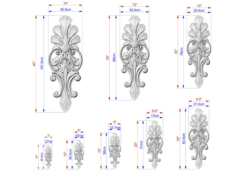 Acanthus Leaf Wood Carving Onlay with Elegant Scrolls, Furniture Carving, Wood Onlay, 1pc, Unpainted