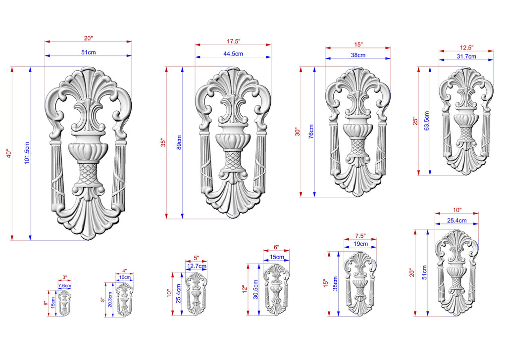Regal Acanthus and Fleur-de-Lis Wood Onlay, Carved Wood Onlay, 1pc, Unpainted, Furniture Carving, Wood Onlay