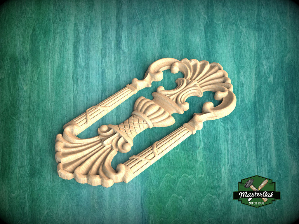 Regal Acanthus and Fleur-de-Lis Wood Onlay, Carved Wood Onlay, 1pc, Unpainted, Furniture Carving, Wood Onlay