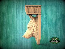 Load image into Gallery viewer, Wolf Head Corbel - Intricately Carved Wooden Wolf Shelf Bracket, Majestic Wolf Wall Accent for Rustic Interiors
