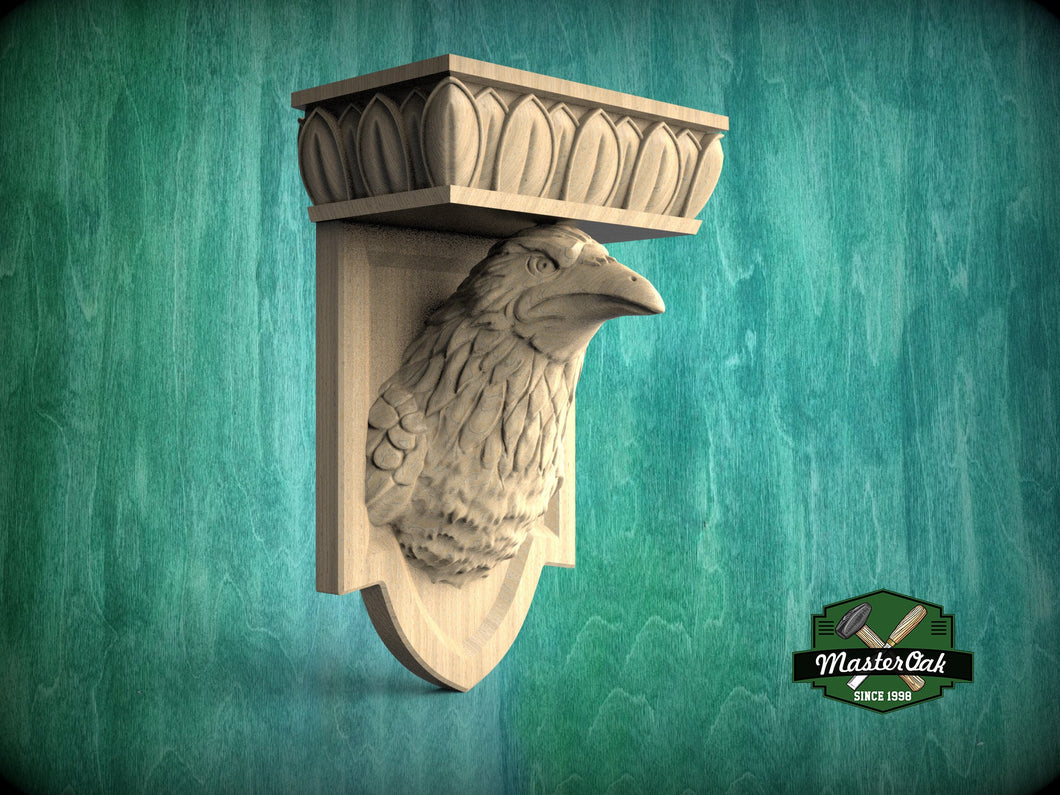 Raven Head Wooden Corbel - Exquisite Hand-Carved Shelf Bracket, Symbol of Wisdom, Gothic Wall Decor Crow