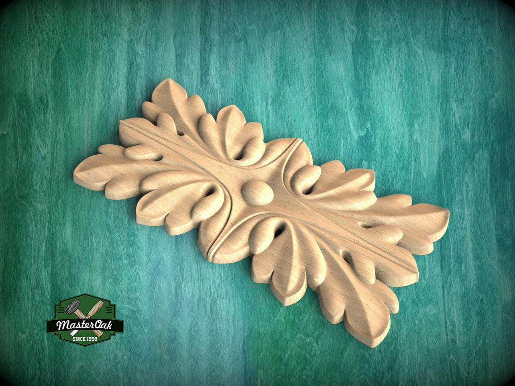 Rectangular Symmetrical Leaf Pattern, Wooden Rosette, 1 piece, Unpainted, Home Wall Embellishments,  Wood onlays, wood wall art decor