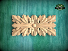 Load image into Gallery viewer, Rectangular Symmetrical Leaf Pattern, Wooden Rosette, 1 piece, Unpainted, Home Wall Embellishments,  Wood onlays, wood wall art decor
