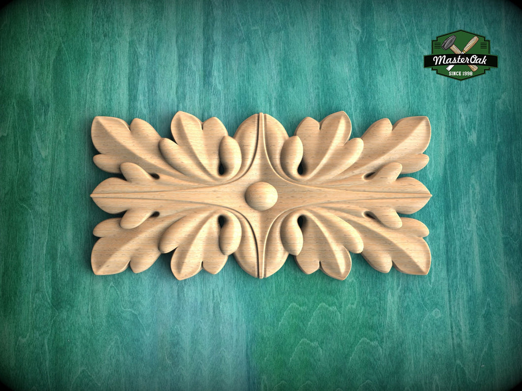 Rectangular Symmetrical Leaf Pattern, Wooden Rosette, 1 piece, Unpainted, Home Wall Embellishments,  Wood onlays, wood wall art decor