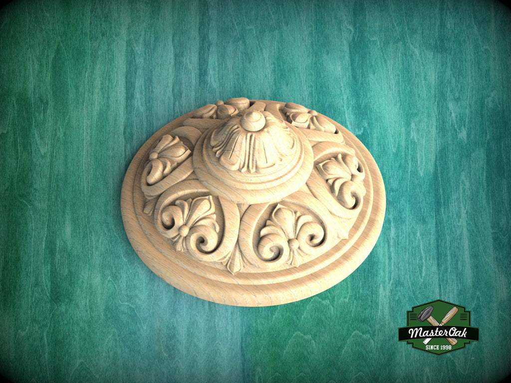 Ornate Wooden Ceiling Rosette with Acanthus Leaf Design, 1 pc, Unpainted, Home Wall Embellishments, round wooden trims, wood wall art decor