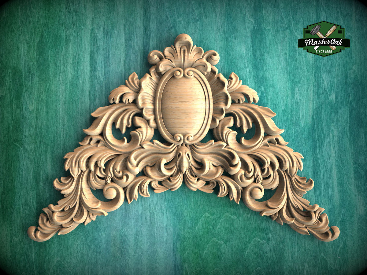 Victorian Flourish: Carved Wooden Archway Keystone, Unpainted, 1pc, Home Wall Embellishments, Furniture Carving, Ornamental Woodwork