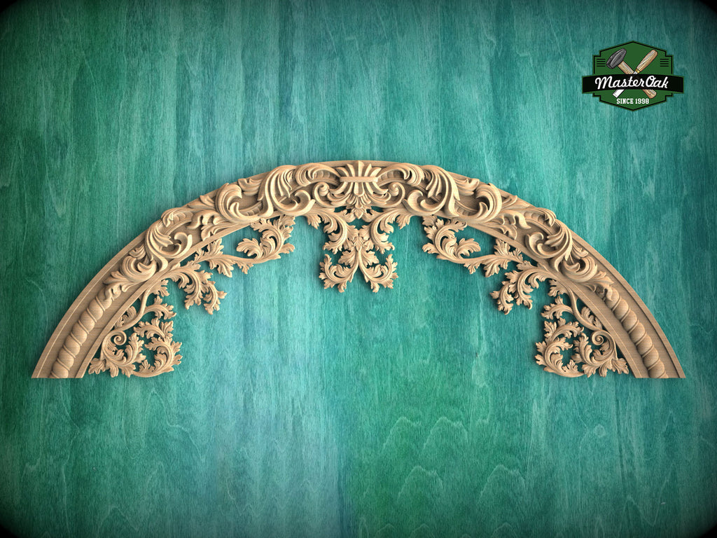 Regal Rhapsody: Carved Wooden Arch Appliqué, 1pc, Unpainted, Home Wall Embellishments, Furniture Carving, Wood Onlay