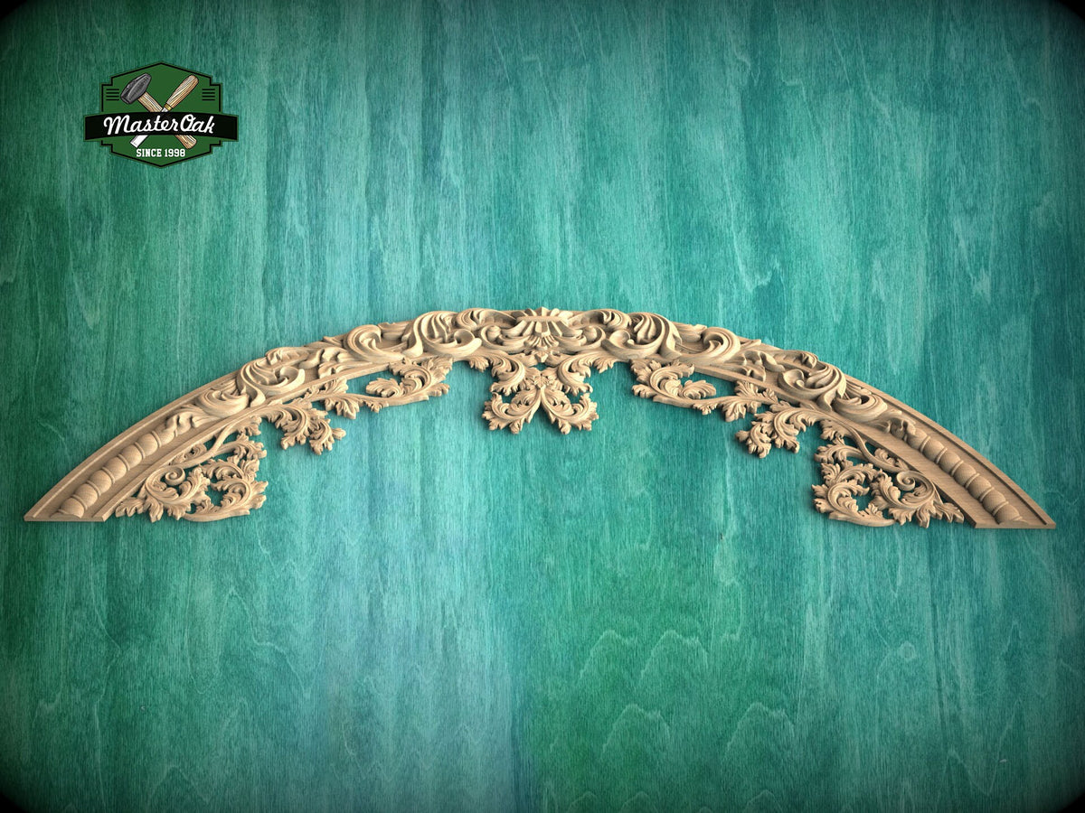 Regal Rhapsody: Carved Wooden Arch Appliqué, 1pc, Unpainted, Home Wall Embellishments, Furniture Carving, Wood Onlay