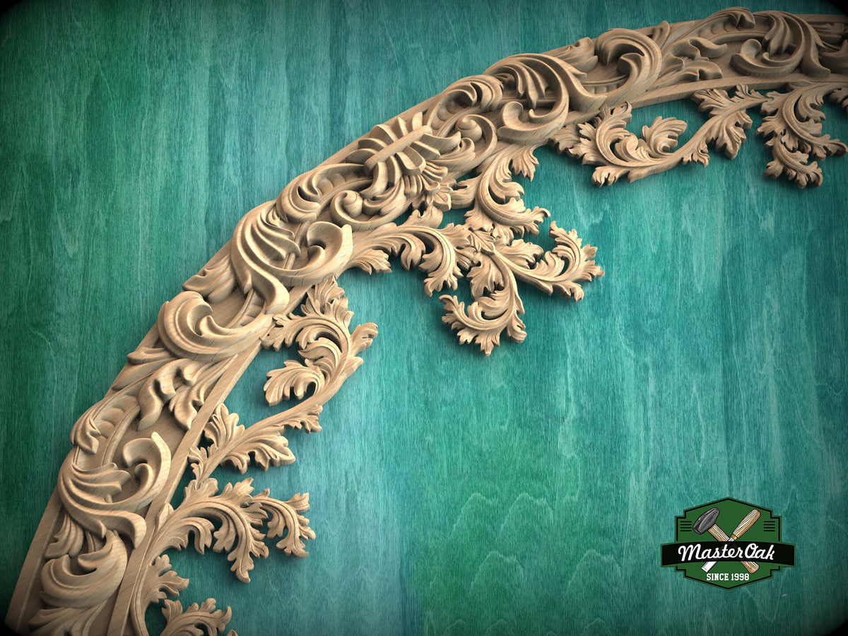 Regal Rhapsody: Carved Wooden Arch Appliqué, 1pc, Unpainted, Home Wall Embellishments, Furniture Carving, Wood Onlay