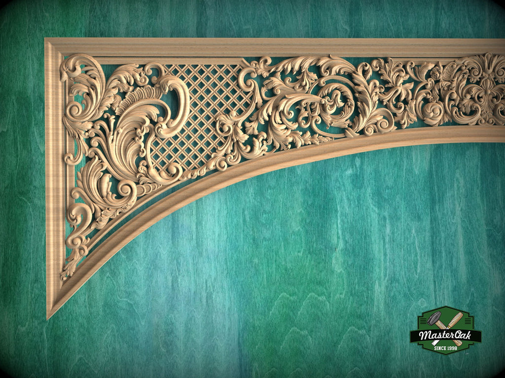 Baroque Elegance: Carved Wooden Lattice Arch, 1pc, Unpainted, Home Wall Embellishments, Furniture Carving, Wood Onlay