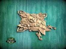 Load image into Gallery viewer, Celestial Grace: Artisanal Carved Angelic Visage, 1pc, Angel&#39;s wings, Carved Cherub, religion decor, carved decoration of wood, wooden onlay
