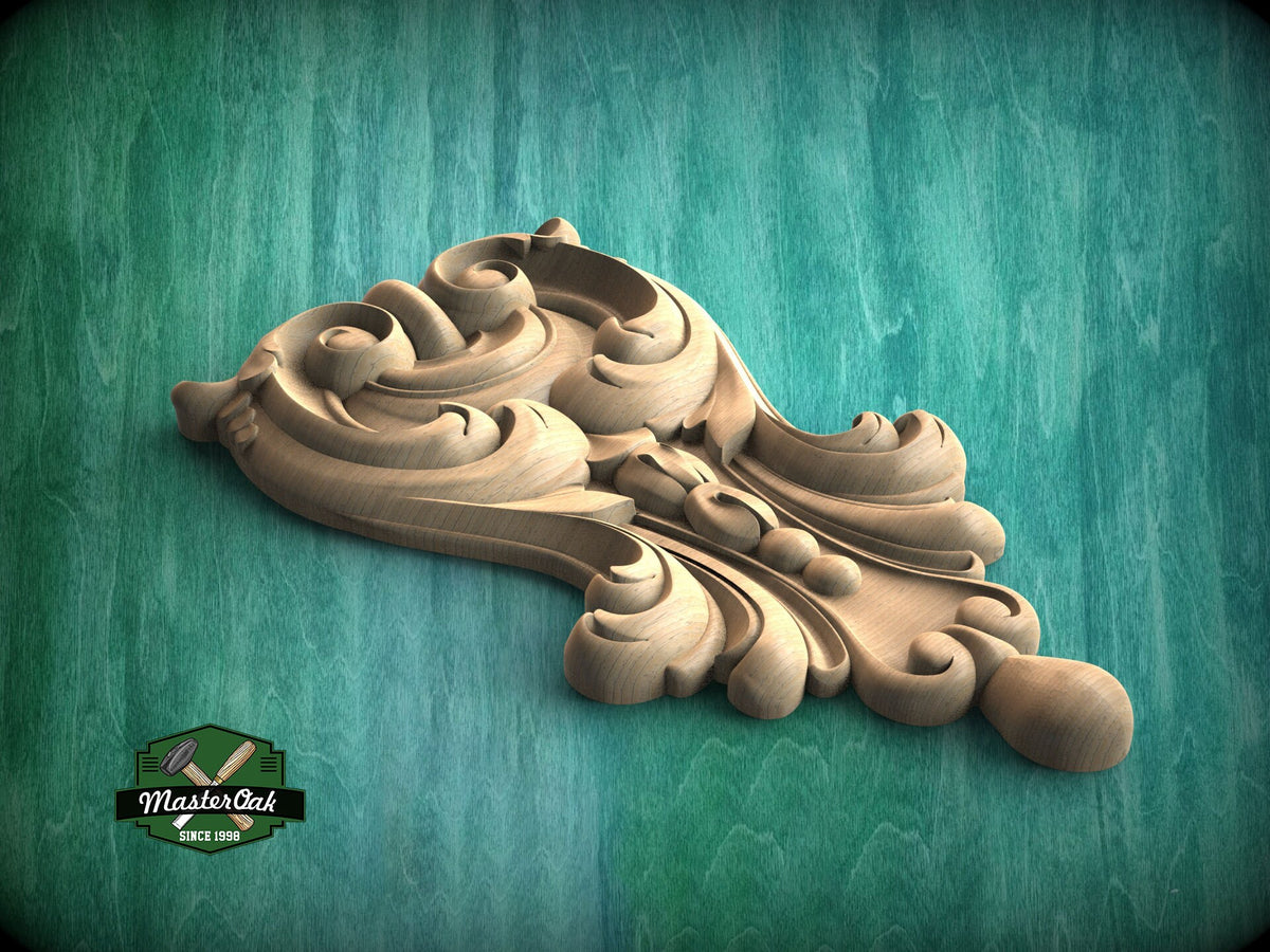Victorian Elegance: Carved Wooden Acanthus Onlay, 1 pc, Unpainted, decorative wood trim