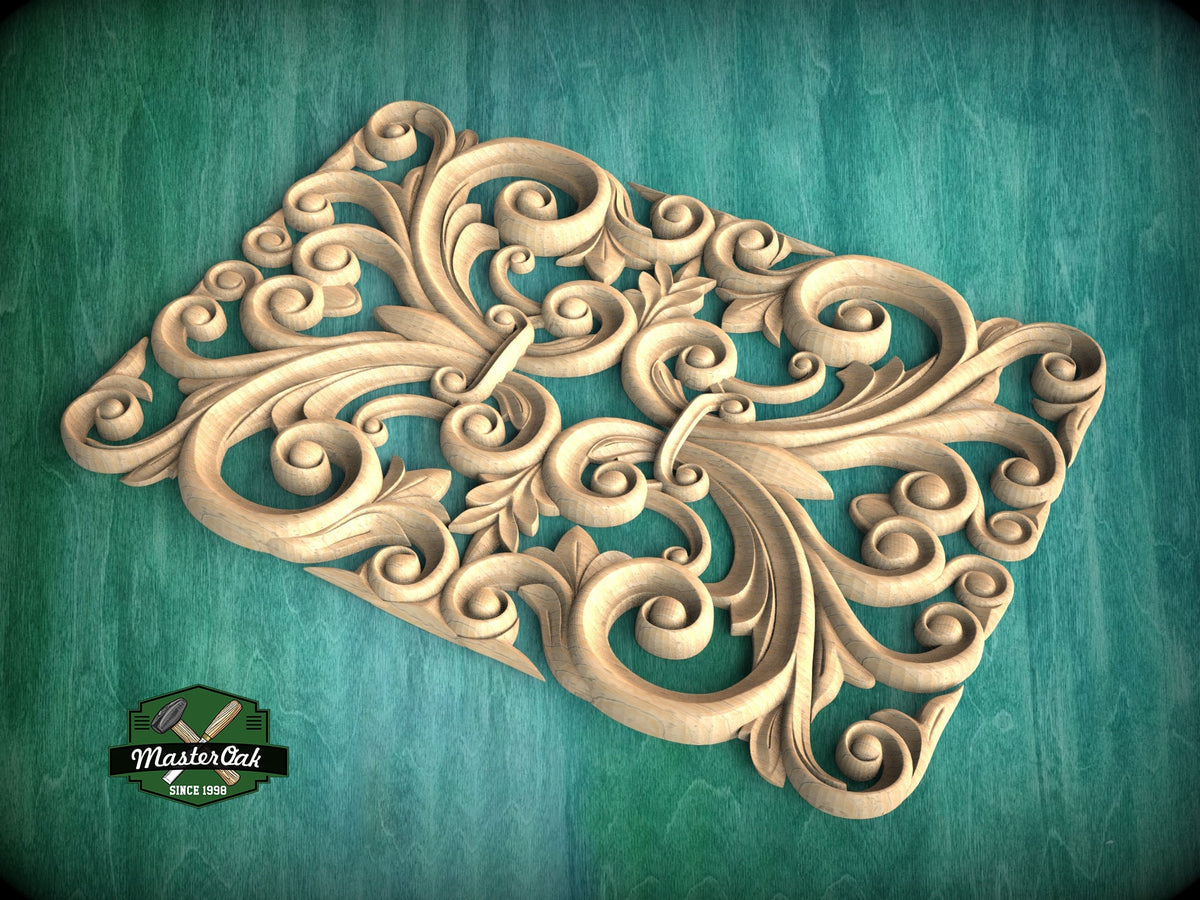 Baroque Elegance: Handcrafted Wooden Panel, Carved Wood Onlay, 1pc, Unpainted, Furniture Carving, Wood Onlay