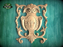 Load image into Gallery viewer, Heraldic Grace: Regal Fleur-de-Lis Wooden Onlay, Unpainted, 1pc, Home Wall Embellishments, Furniture Carving
