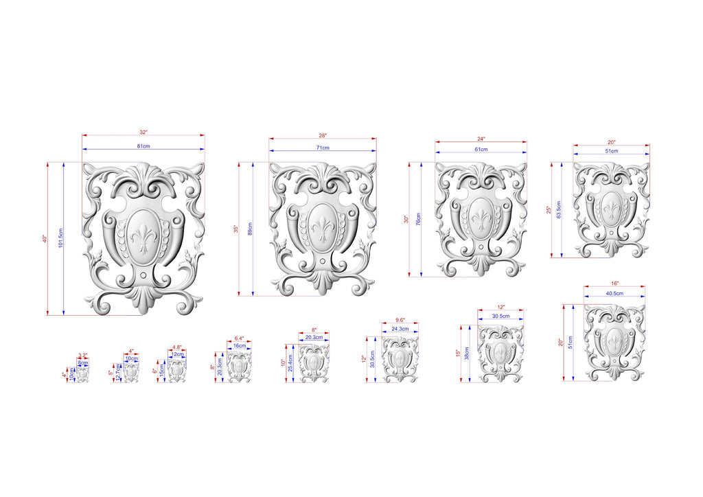 Heraldic Grace: Regal Fleur-de-Lis Wooden Onlay, Unpainted, 1pc, Home Wall Embellishments, Furniture Carving