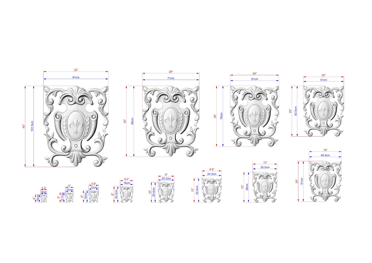 Heraldic Grace: Regal Fleur-de-Lis Wooden Onlay, Unpainted, 1pc, Home Wall Embellishments, Furniture Carving