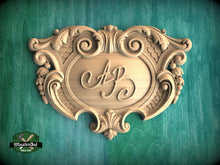 Load image into Gallery viewer, Monogrammed Elegance: Customizable Crest Wooden Onlay, Unpainted, 1pc, Home Wall Embellishments, Furniture Carving
