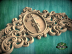 Eternal Faith Carved Onlay with Cross, Unpainted, 1pc, Home Wall Embellishments, Furniture Carving, Ornamental Woodwork