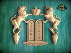 Ten Commandments & Lions Wooden Panel, Unpainted, 1pc, Home Wall Embellishments, Furniture Carving, Ornamental Woodwork