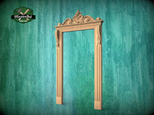 Load image into Gallery viewer, Regal Portal: Ornate Carved Wooden Door Frame, 1pc, Unpainted, Carved Door Casing Trim, Door Interior or Room Pass Through, Fireplace Mantel
